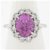 Image 9 : Platinum 5.64 ctw GIA Oval Pink Sapphire & Diamond Halo Engagement Cocktail Ring