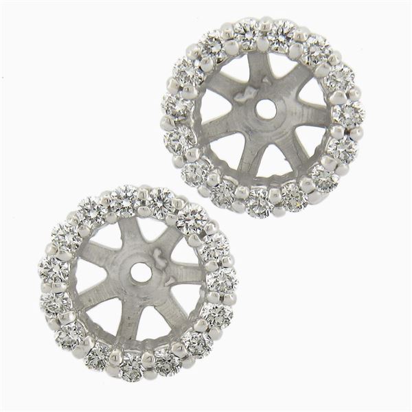 New 14k White Gold 0.44 ctw Round Brilliant Cut Prong Set Diamond Halo Jackets