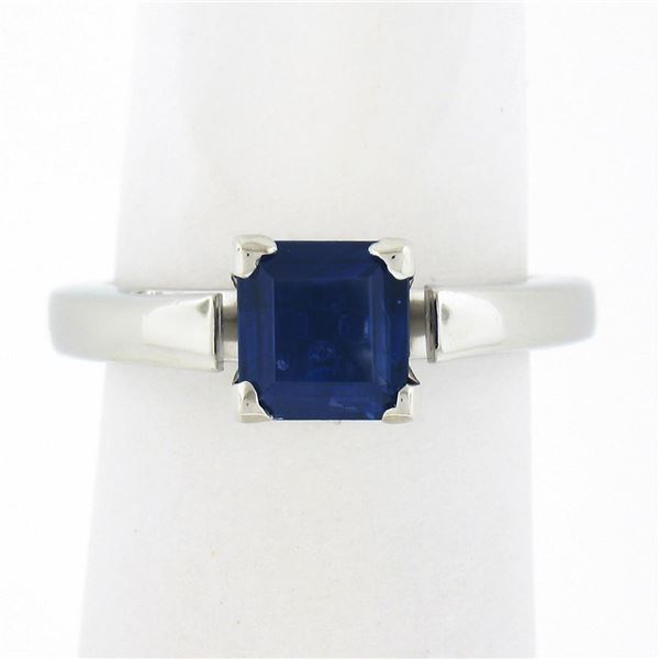 Vintage Platinum 1.05 ctw Square Step Cut Prong Set Sapphire Solitaire Ring