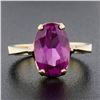 Image 7 : Vintage 14K Yellow Gold Oval Prong Solitaire Pink Stone w/ Scalloped Basket Ring