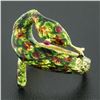 Image 2 : Vintage 18k Yellow Gold Multicolor Enamel w/ Spots Textured Snake Wrap Band Ring