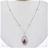 Image 1 : 18K White Gold 4.12 ctw GIA Pear Ruby & Diamond Halo Pendant By the Yard Necklac
