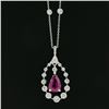 Image 3 : 18K White Gold 4.12 ctw GIA Pear Ruby & Diamond Halo Pendant By the Yard Necklac
