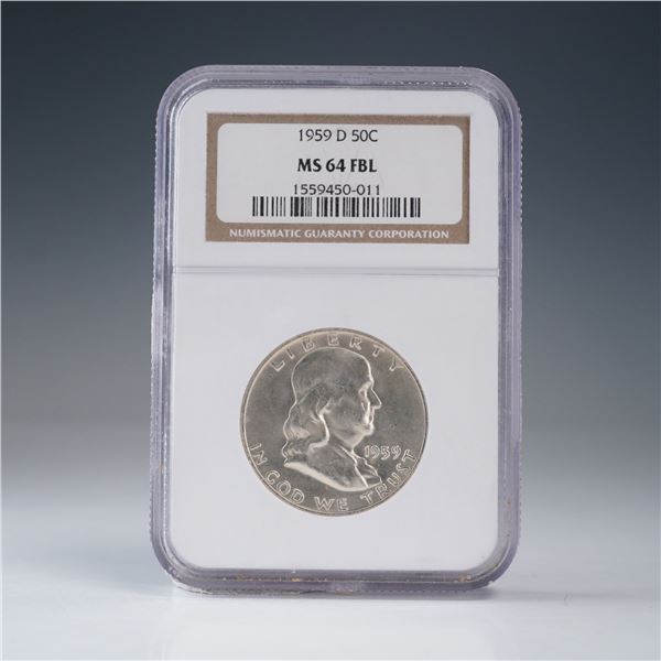 1959-D Franklin Silver Half Dollar NGC Graded MS 64 FBL