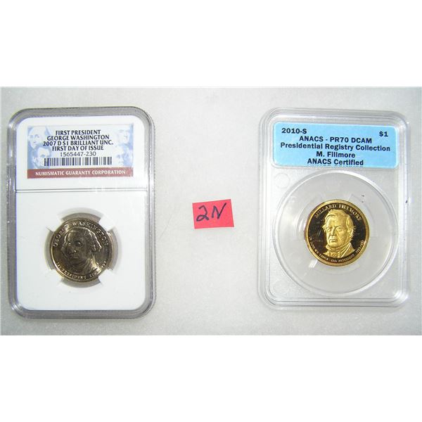 Pair of graded uncirculated Golden Dollar Presedential coins