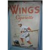 Image 1 : Large Wings cigarette baseball player themed retro style advertising sign mounted on masonite hard b
