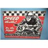Image 1 : Speed thrills motorcycle racing retro style advertising sign