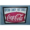 Coca Cola popcorn, candy and hot dogs framed retro style advertising sign