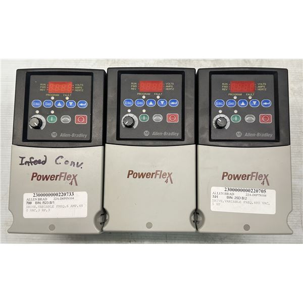 (3) Allen Bradley #22A-D8P7N104 Power Flex 4
