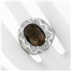 Image 3 : Large Bold 18K White Gold Oval Smoky Quartz 2.50 ctw Diamond Cluster Cocktail Ri