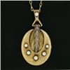 Image 3 : Antique Victorian 14k Gold Diamond & Pearl Locket Pendant & 17" Fancy Link Chain