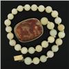 Image 6 : Vintage 14k Gold Gia Jade Bead Necklace w/ Matching Dangle Clip On Earrings Set