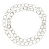 Image 2 : Platinum Long 29" Open Oval Link Chain Slip On Necklace w/ Diamond & Pink Stones