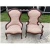 Image 1 : VICTORIAN STYLE GENTLEMAN'S AND LADY'S CARVED WALNUT PARLOR CHAIRS