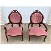 Image 1 : VICTORIAN STYLE GENTLEMAN'S AND LADY'S TUFTED VELVET AND CARVED WOOD PARLOR CHAIRS
