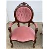 Image 2 : VICTORIAN STYLE GENTLEMAN'S AND LADY'S TUFTED VELVET AND CARVED WOOD PARLOR CHAIRS