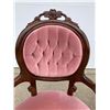 Image 3 : VICTORIAN STYLE GENTLEMAN'S AND LADY'S TUFTED VELVET AND CARVED WOOD PARLOR CHAIRS