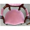 Image 4 : VICTORIAN STYLE GENTLEMAN'S AND LADY'S TUFTED VELVET AND CARVED WOOD PARLOR CHAIRS