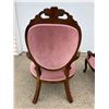 Image 7 : VICTORIAN STYLE GENTLEMAN'S AND LADY'S TUFTED VELVET AND CARVED WOOD PARLOR CHAIRS