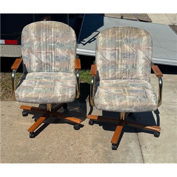 ROLLING ARMCHAIRS FOR THE DINING ROOM OR OFFICE, PAIR
