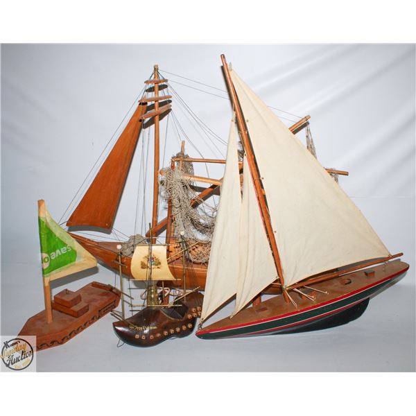 FLAT OF VARIOUS WOODEN MODEL SHIPS