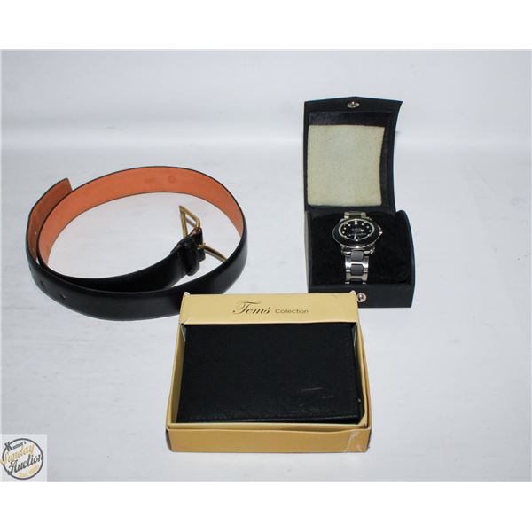 FLAT W/ LEATHER BELT, HANDCRAFTED LEATHER WALLET &