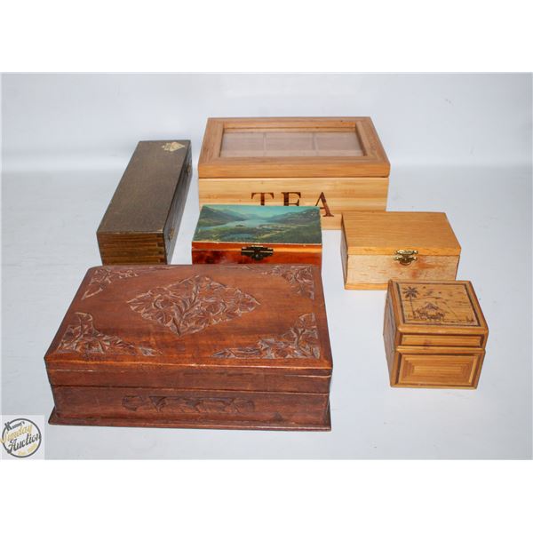 FLAT OF ASSORTED WOODEN TRINKET BOXES