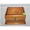 Image 1 : WOOD CARVED JEWELRY BOX W/ COINS & SEA GLASS