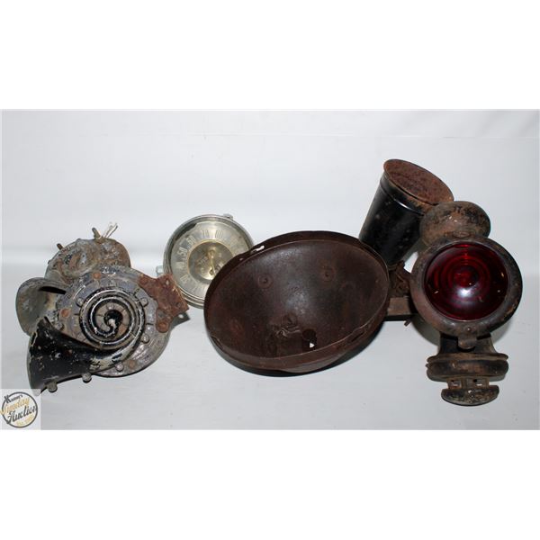 FLAT OF ASSORTED ANTIQUE CAR PARTS