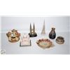 Image 1 : BIN OF ASSORTED ORNAMENTS INCL: MINI BUILDINGS,