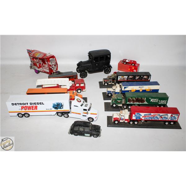 FLAT OF VARIOUS MODEL SEMI TRUCKS, CARS & COKE CAN
