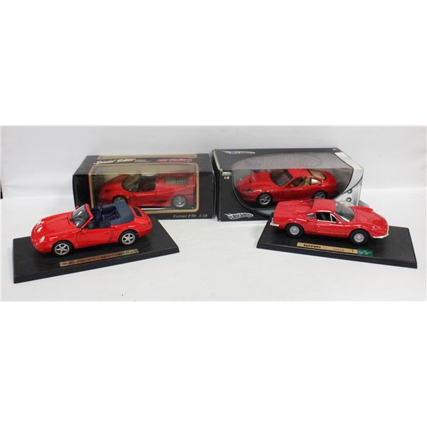 FLAT OF 3 DIECAST FERRARIS & PORSCHE CARRERA