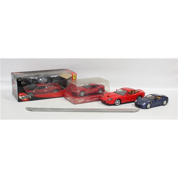 FLAT OF 4 DIECAST FERRARI CARS & PORSCHE SILL