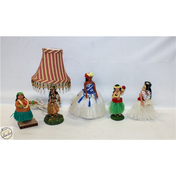 FLAT OF HAWAIIAN FIGURINES & LAMP