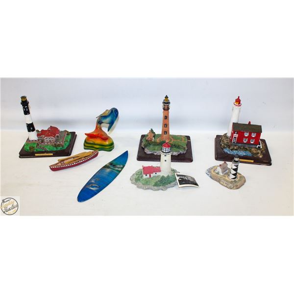 FLAT OF ASSORTED LIGHTHOUSE ORNAMENTS W/ DOLPHIN
