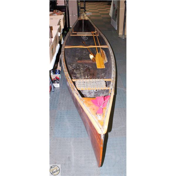 16' BEAVER CEDAR STRIP CANOE WITH 3 OARS