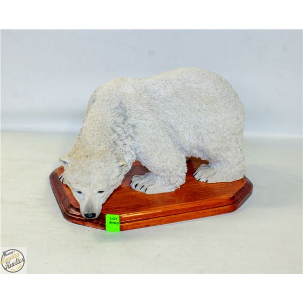 NORTHERN TITAN POLAR BEAR RESIN SCULPTURE W/ WOOD