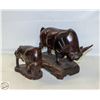Image 1 : PAIR OF WOOD CARVED BUFFALO FIGURES - DARK FINISH