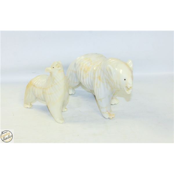 PAIR OF CARVED ALABASTER POLAR BEAR FIGURINES