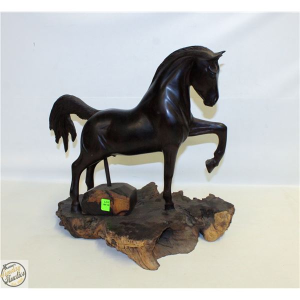 WOOD CARVED HORSE SCULPTURE APPROX 15" TALL