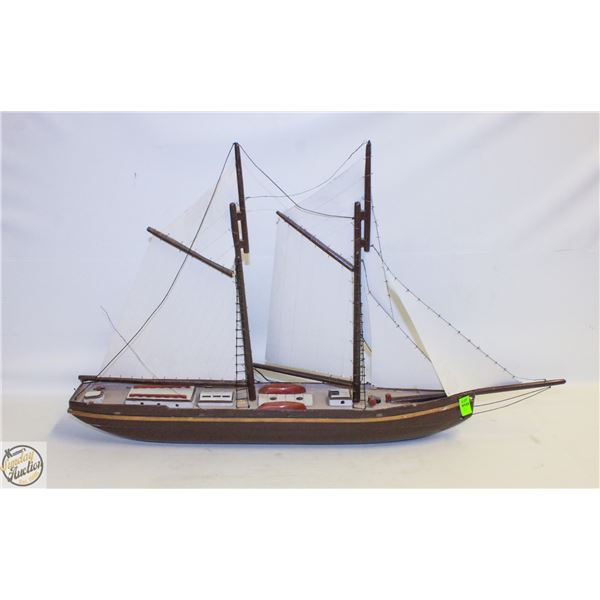 WOODEN MODEL SCHOONER W/ SAILS & RIGGING