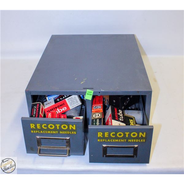 2 DRAWER ORGANIZER W/ VINTAGE VACUUM TUBES