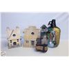 Image 1 : 3 WOODEN MODEL HOUSES W/ PAINTED CERAMIC JUG