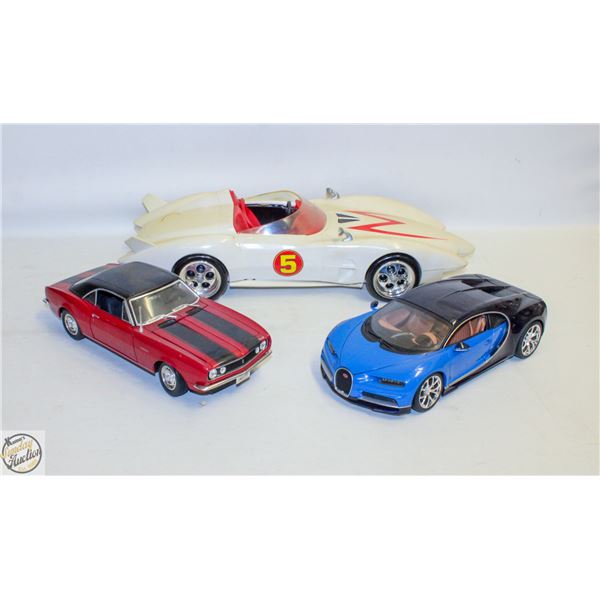 FLAT OF 3 MODEL CARS - SPEED RACER, CHEVY CAMARO,