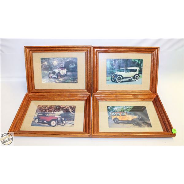 LOT OF 4 1930'S CAR FRAMED PRINTS 16.5" X  12.5"