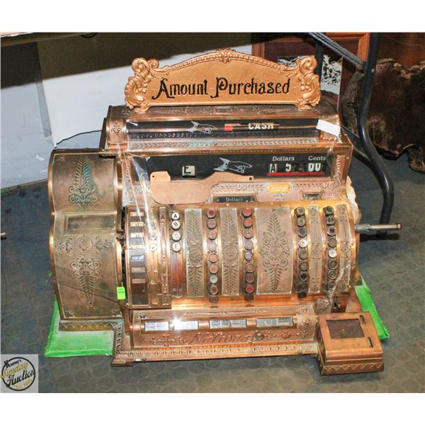 ANTIQUE NATIONAL CASH REGISTER - ORNATE BRASS