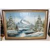 Image 1 : FRAMED WINTER MOUNTAIN LANDSCAPE OIL ON CANVAS