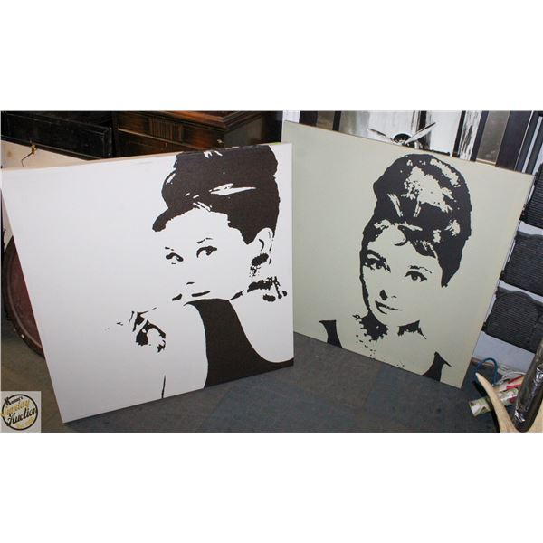 PAIR OF AUBREY HEPBURN BLACK ON WHITE CANVAS