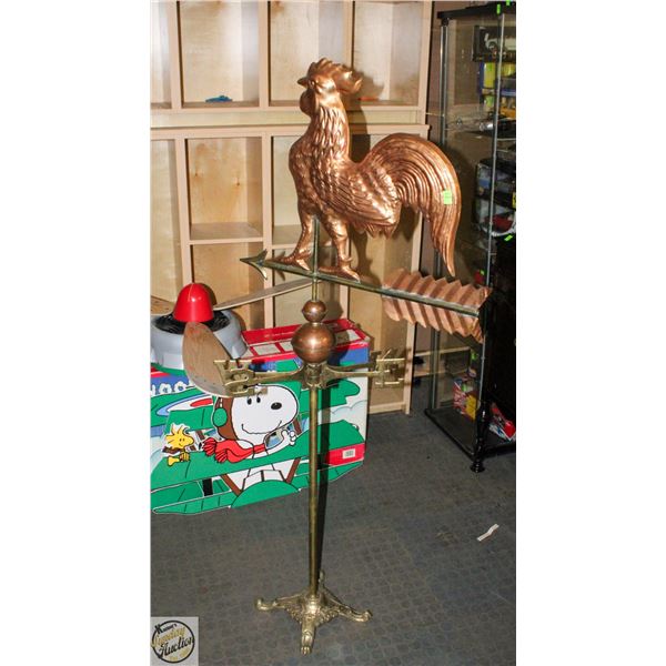 COPPER ROOSTER WEATHERVANE W/ BRASS STAND 58" TALL