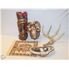 Image 1 : FLAT OF WOOD CARVINGS, SHED ANTLER & MORE